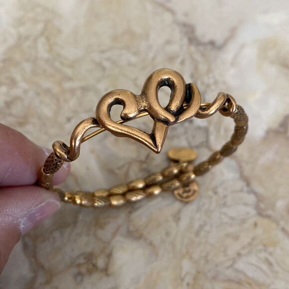 Alex and Ani Gypsy 66 Heart Wrap Antiqued Gold Finish Bracelet - Picture 5 of 11